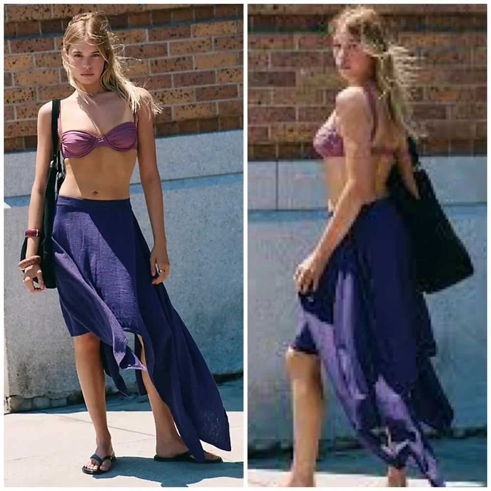 Free People Free-est Indigo Asymmetric Hem Sweater Skirt in Plummery Size M NWT